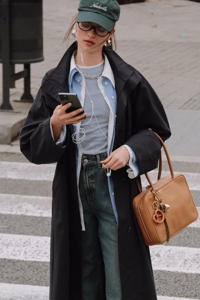 HIGH COLLAR OVERSIZE TRENCH COAT NAVY BLUE 