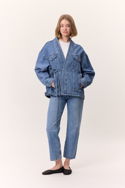 KİMONO TARZ DENİM CEKET MAVİ 