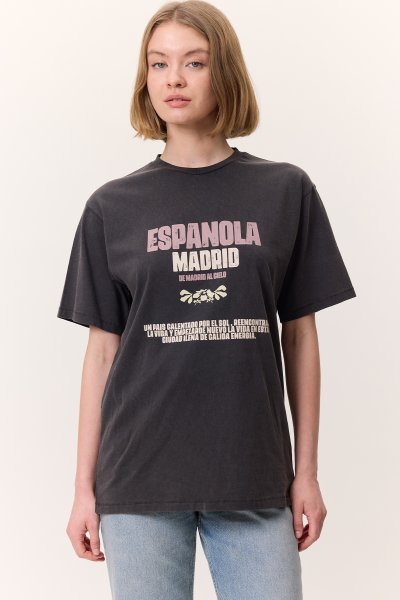 YIKAMA EFEKTLİ KISA KOLLU TSHIRT ANTRASİT 