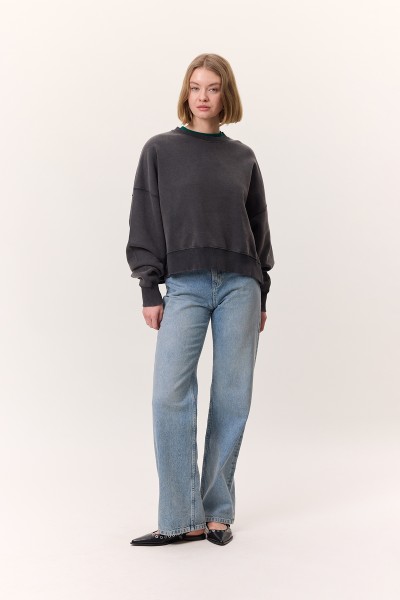 YIKAMA EFEKTLİ SWEATSHIRT ANTRASİT 