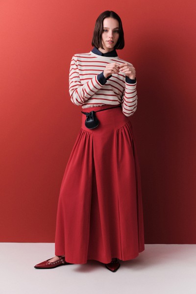 BÜZGÜLÜ GABARDİN ETEK KIRMIZI 