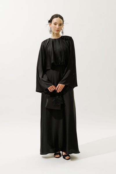 ADELE SATEN ABİYE ELBİSE SİYAH 