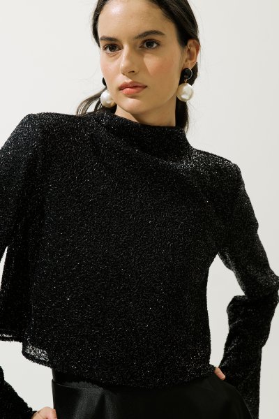 SHINY LONG SLEEVE BLOUSE BLACK 