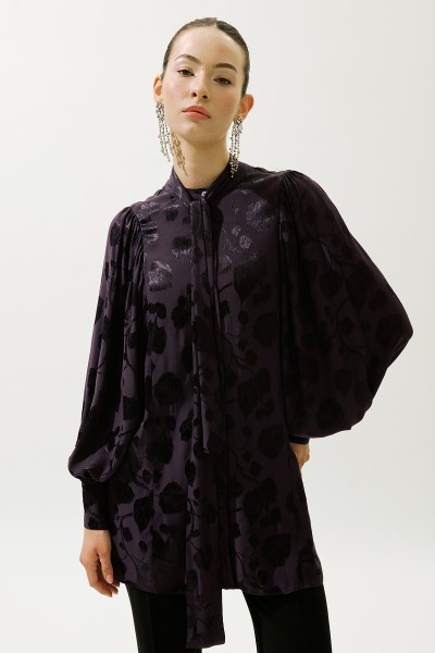 JACQUARD SATIN SHIRT PURPLE 