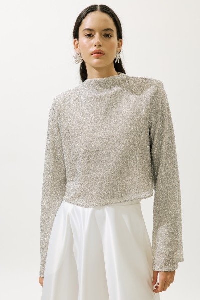 SHINY LONG SLEEVE BLOUSE NUDE 