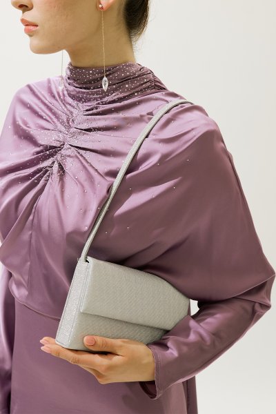 SHINY FLAP EVENING BAG SILVER 