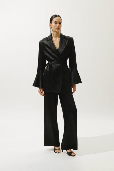 WİDE LEG SATIN EVENING PANTS BLACK 