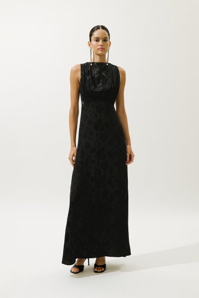 SATIN SPAGHETTI STRAP DRESS BLACK 