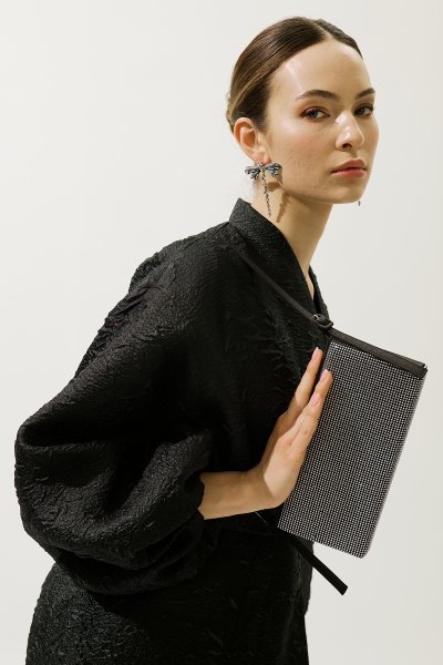 STONED BAGUETTE EVENING BAG BLACK 