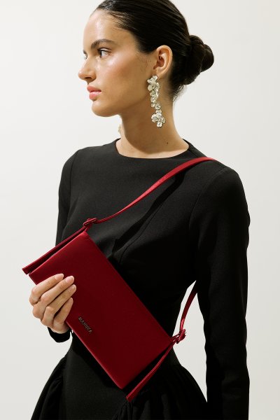 SATIN MINI BAGUETTE EVENING BAG BURGUNDY 