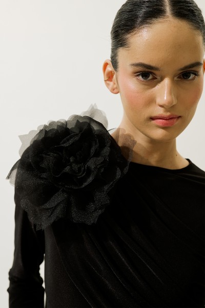 LUNA ÇİÇEK BROŞ SİYAH 