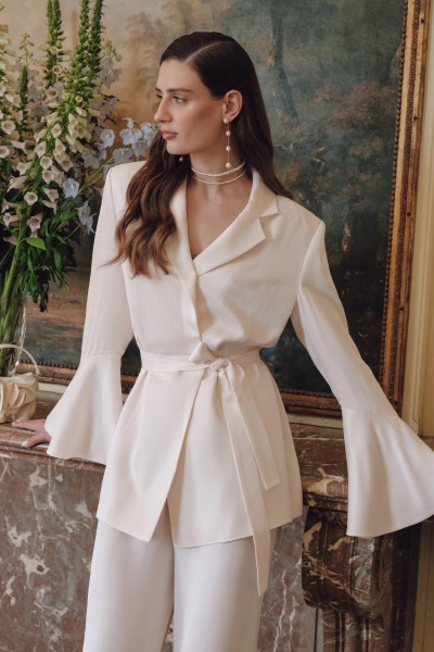 SATEN KEMERLİ ABİYE CEKET VANİLYA 