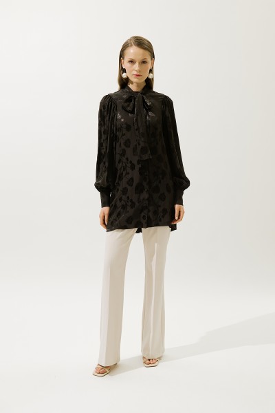 JACQUARD SATIN SHIRT BROWN 