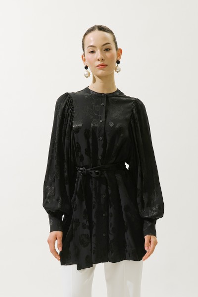 JACQUARD SATIN SHIRT BLACK 
