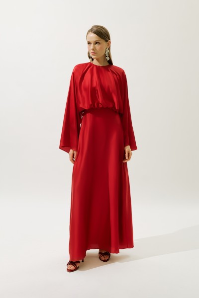 ADELE SATEN ABİYE ELBİSE KIRMIZI 