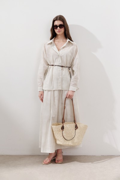 DESENLİ PAMUKLU HAFİF GÖMLEK BEJ 