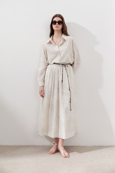 DESENLİ PAMUKLU HAFİF ETEK BEJ 