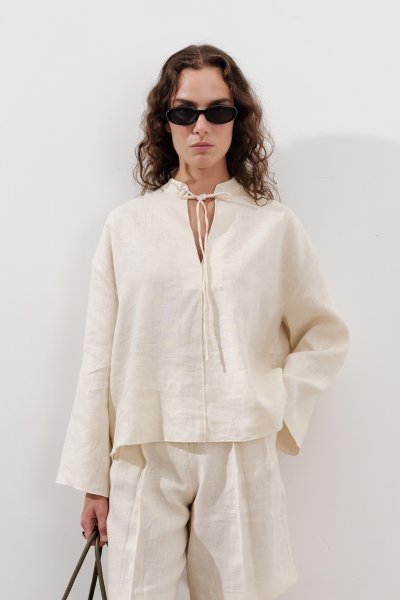 LINEN TIE BLOUSE VANILLA 