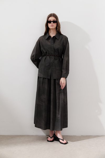 DESENLİ PAMUKLU HAFİF ETEK ANTRASİT 