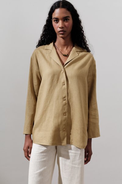 LINEN WIDE SLEEVE SHIRT CURRY 