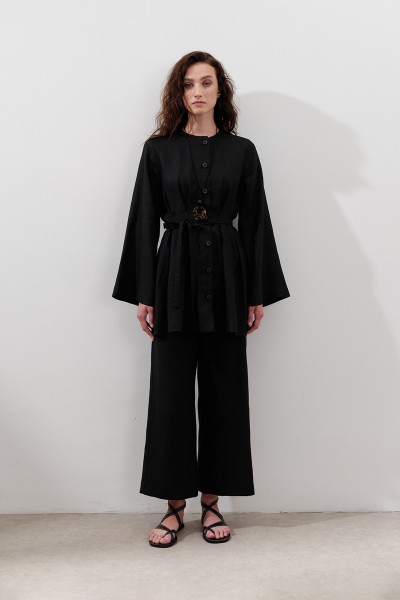 LINEN DARTED TUNIC BLACK 