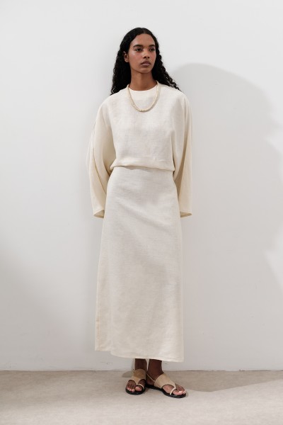 LINEN WIDE TIE DRESS VANILLA 