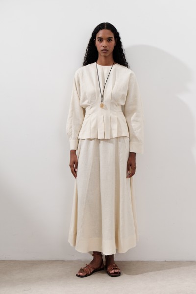 KETEN GENİŞ PARÇALI ETEK VANİLYA 