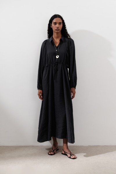 TENCEL DÖKÜMLÜ ELBİSE SİYAH 