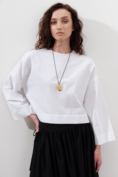 COTTON CROP LONG SLEEVE BLOUSE ECRU 