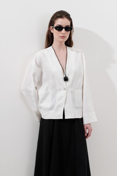 LINEN SINGLE BUTTONED BLOUSE ECRU 