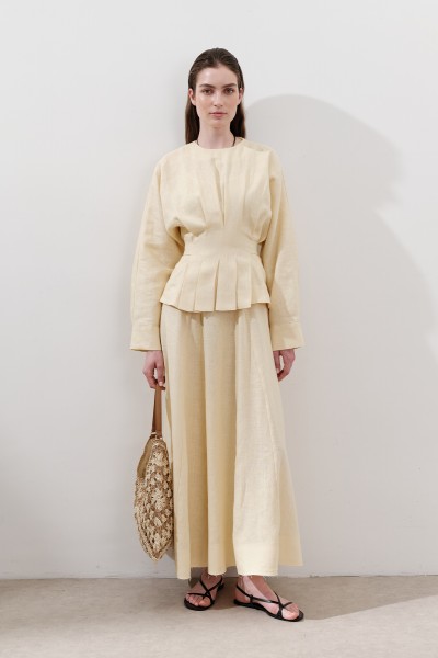 KETEN GENİŞ PARÇALI ETEK SARI 