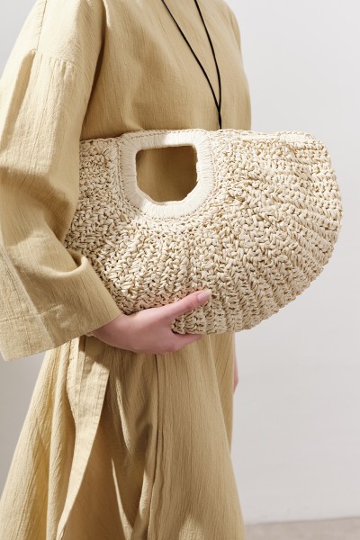 WICKER OVAL HANDBAG BEIGE 