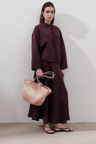 LEATHER STRAP STRAW BAG PINK 