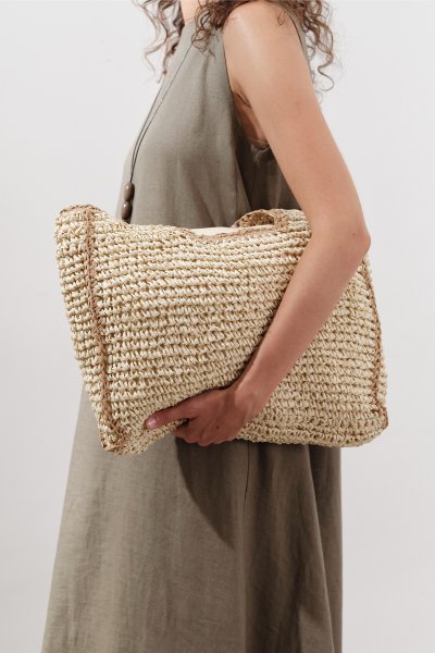 CONTRAST DETAIL STRAW BAG BEIGE 