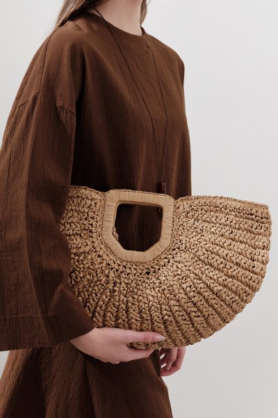 WICKER OVAL HANDBAG NATURAL 