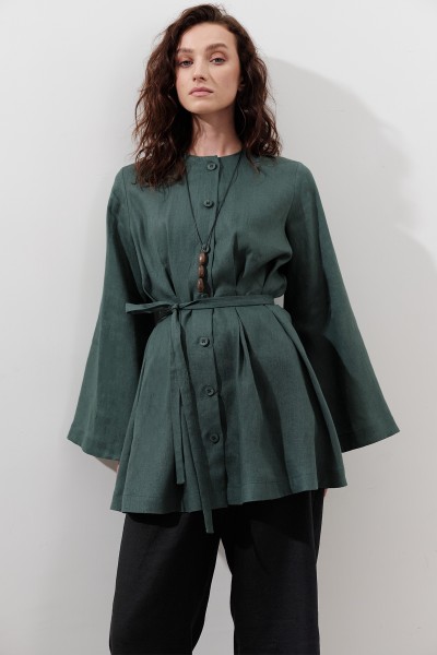 LINEN DARTED TUNIC PETROL 