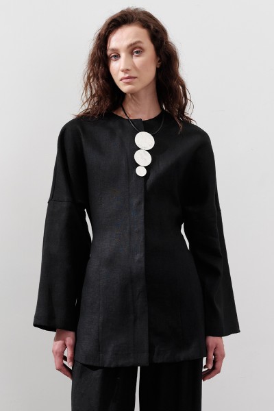 LINEN FITTED JACKET BLACK 