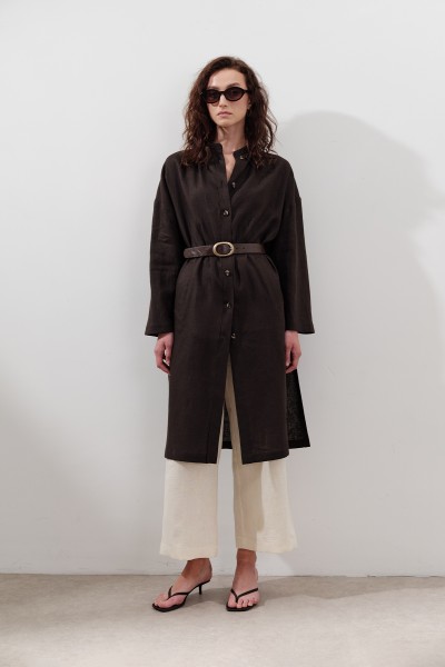 LINEN BELT LONG TUNIC BITTER BROWN 