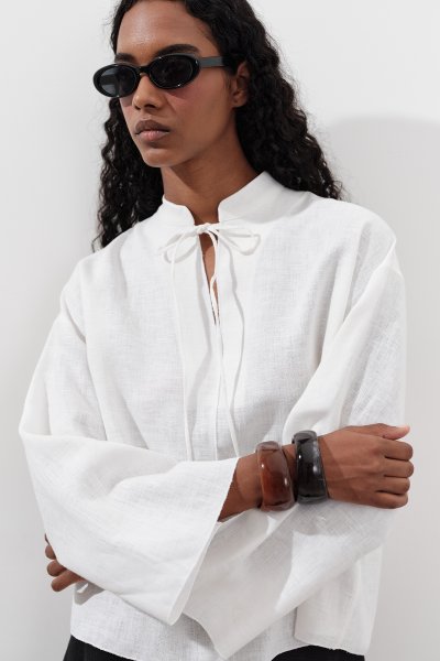 LINEN TIE BLOUSE ECRU 