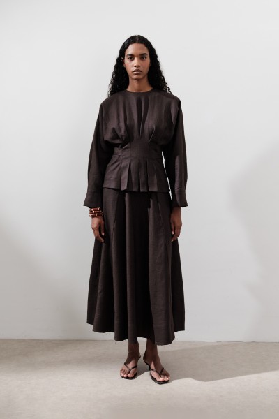 KETEN GENİŞ PARÇALI ETEK ACI KAHVE 