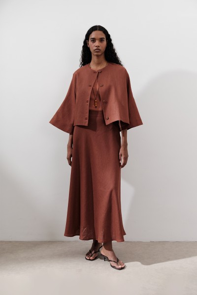 KETEN DİKİŞ DETAYLI ETEK BAKIR 