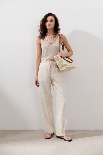 LINEN BARREL PANTS VANILLA 