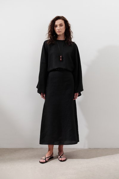 LINEN WIDE TIE DRESS BLACK 