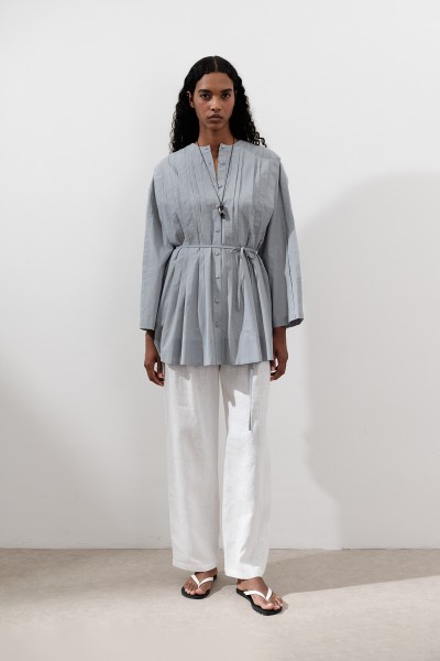 NERVÜRLÜ GENİŞ KOLLU TUNİK MAVİ 