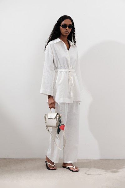 KETEN BELİ BAĞLAMALI TUNİK EKRU 