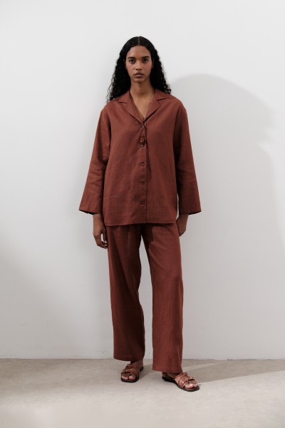 KETEN GENİŞ KOLLU GÖMLEK BAKIR 