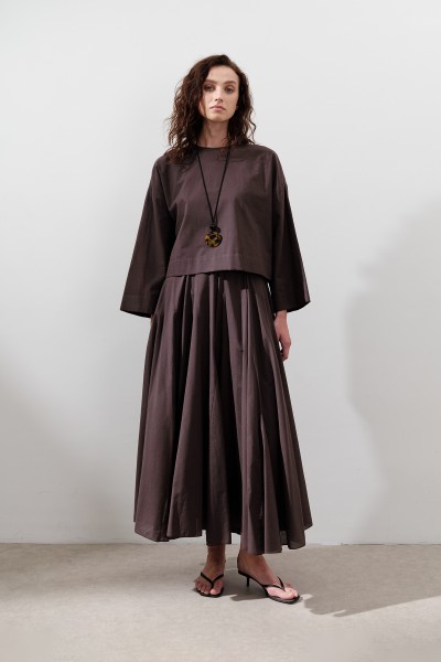 PANELLED WIDE COTTON SKIRT BROWN 