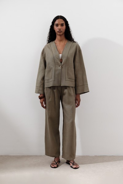 LINEN SINGLE BUTTONED BLOUSE KHAKI 