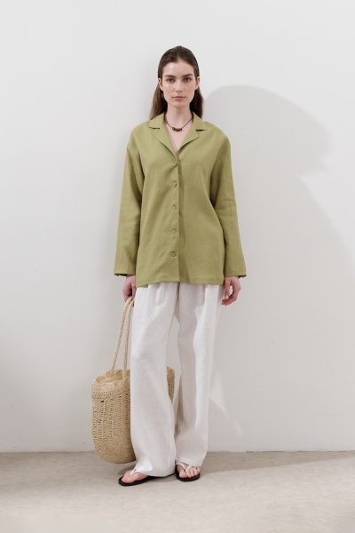 LINEN WIDE SLEEVE SHIRT APPLE GREEN 