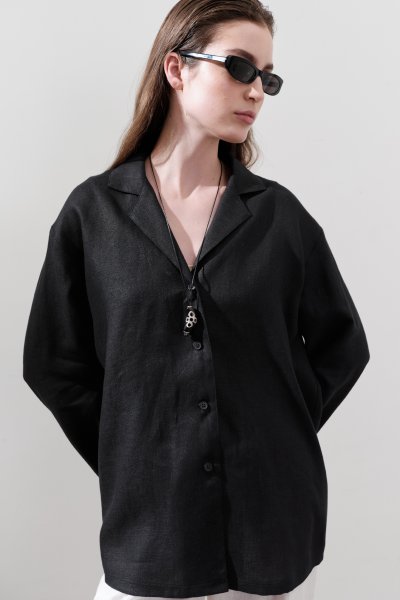 LINEN WIDE SLEEVE SHIRT BLACK 